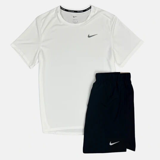 Nike Miler / Challenger Shorts Set White &amp; Black
